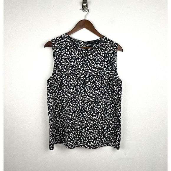 Theory Straight Shell Blouse Top Womens Size L Black White Painted Dot Office - Picture 1 of 6